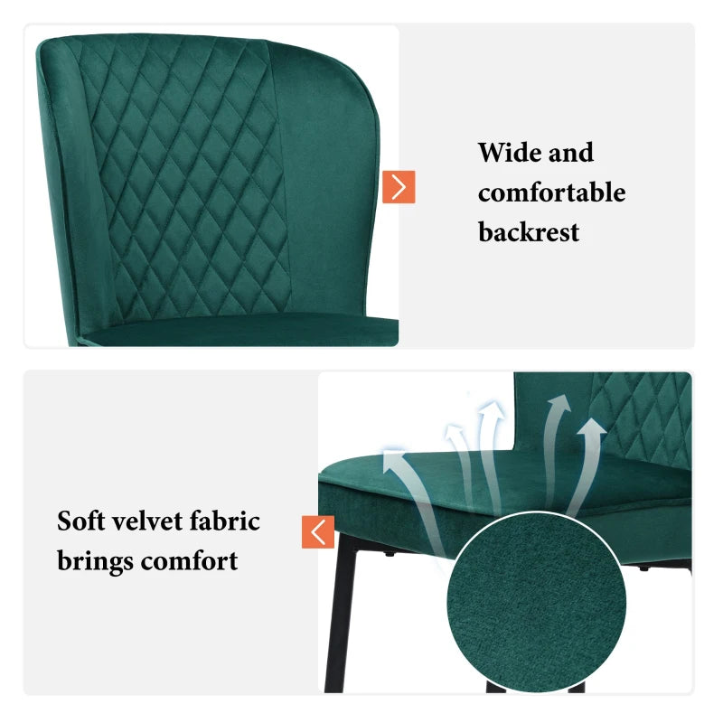 Set of 2 Modern Velvet Wingback Chairs with Metal Legs - Stylish Accent Chairs for Dining Room & Living Room, Green