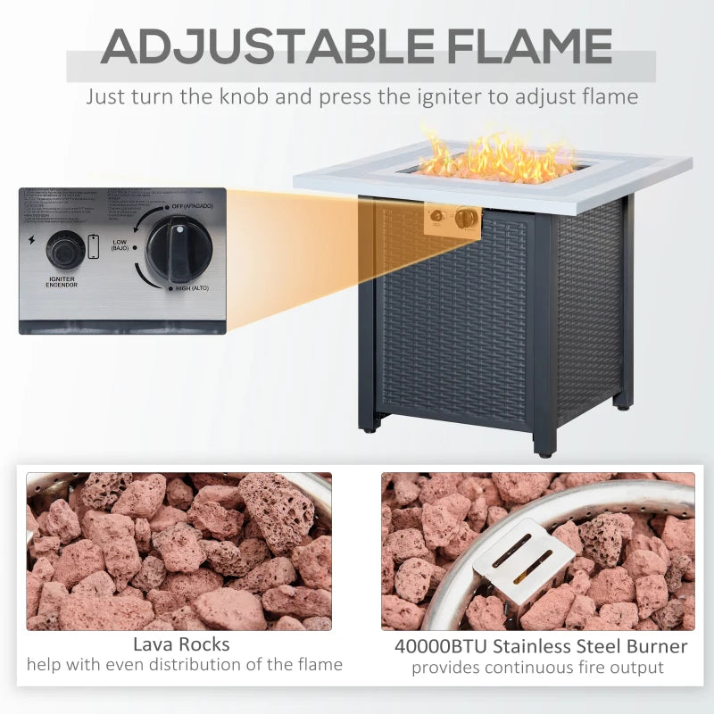 71x71cm 40000 BTU Gas Fire Pit Table - Stylish Black/Grey Outdoor Heating Solution for Patios & Backyards