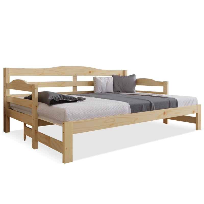 Natural Solid Pine Wood Daybed with Pull-Out Trundle - Versatile Sofa Bed, 196x98-182x73 cm, Durable MDF Construction