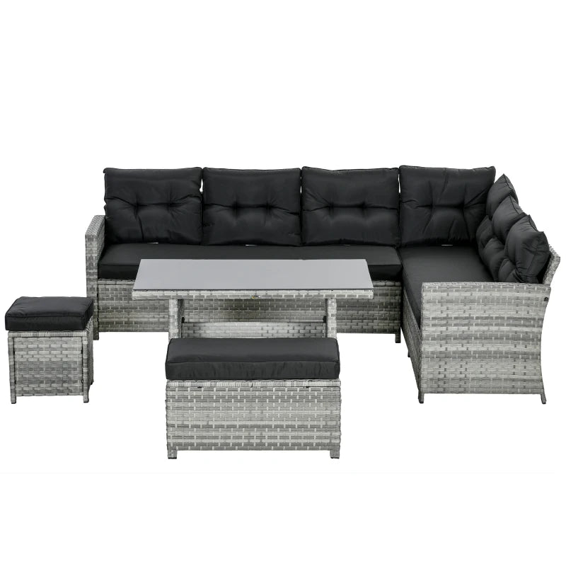 5-Piece Mixed Grey Rattan Corner Sofa With Footstools