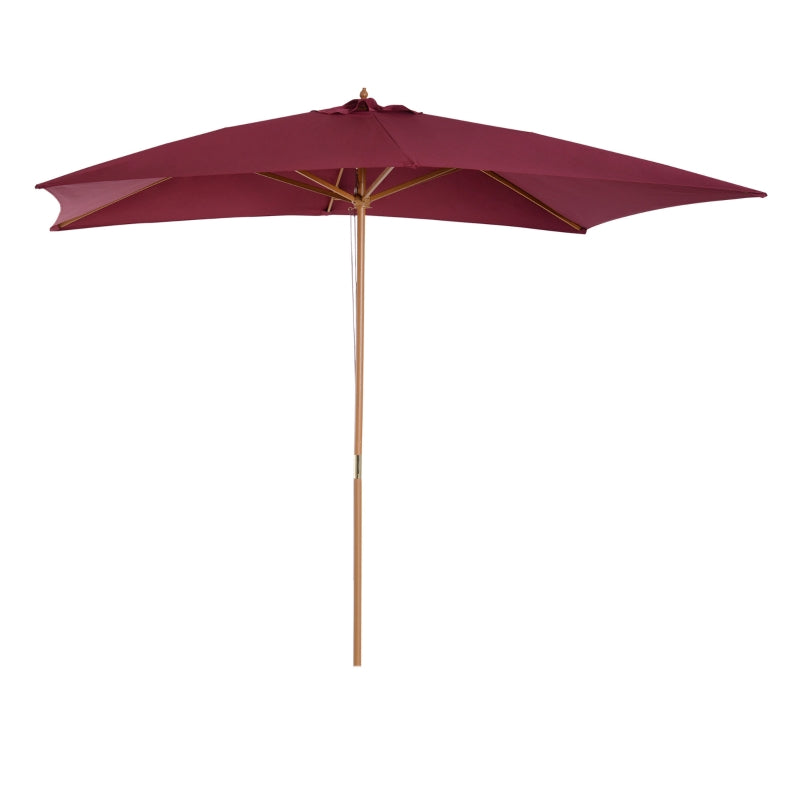 Wine Red 2x3m Wooden Garden Parasol Umbrella