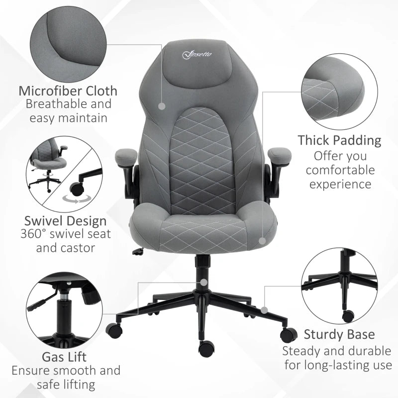 Vinsetto Light Grey Home Office Desk Chair - Ergonomic Computer Chair with Flip Up Armrests, Swivel Seat & Tilt Function
