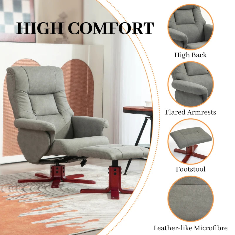 Grey Faux Microfibre Leather Manual Recliner with Footstool Set for Ultimate Comfort