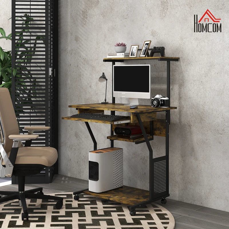 Multi-Storage Work Desk with Sliding Keyboard Tray - Stylish Brown and Black Home Office Furniture