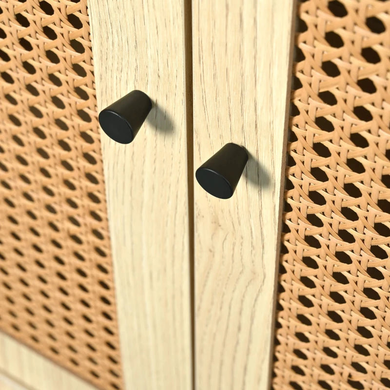 Modern Light Oak Sideboard with Woven Doors, Drawers & Unique Legs - 120L x 40W x 80H cm, Stylish Storage Solution