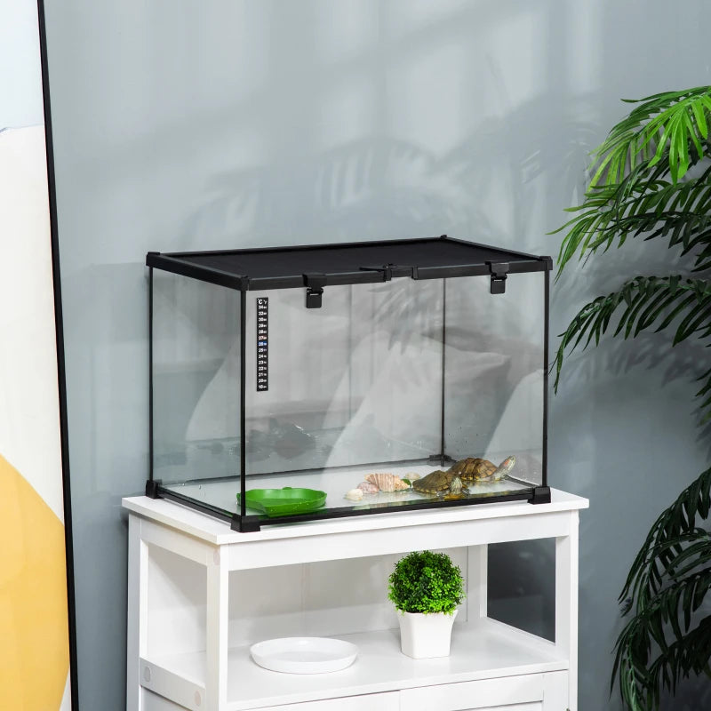 Large Glass Reptile Terrarium 50x30x35cm - Insect Breeding Tank with Thermometer for Lizards, Frogs, Snakes & Spiders