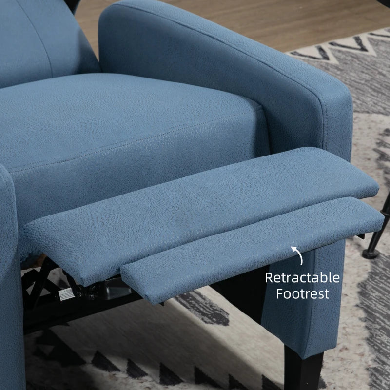 Button Tufted Wingback Recliner Chair for Home Theatre, Microfibre Reclining Armchair with Leg Rest, Deep Blue