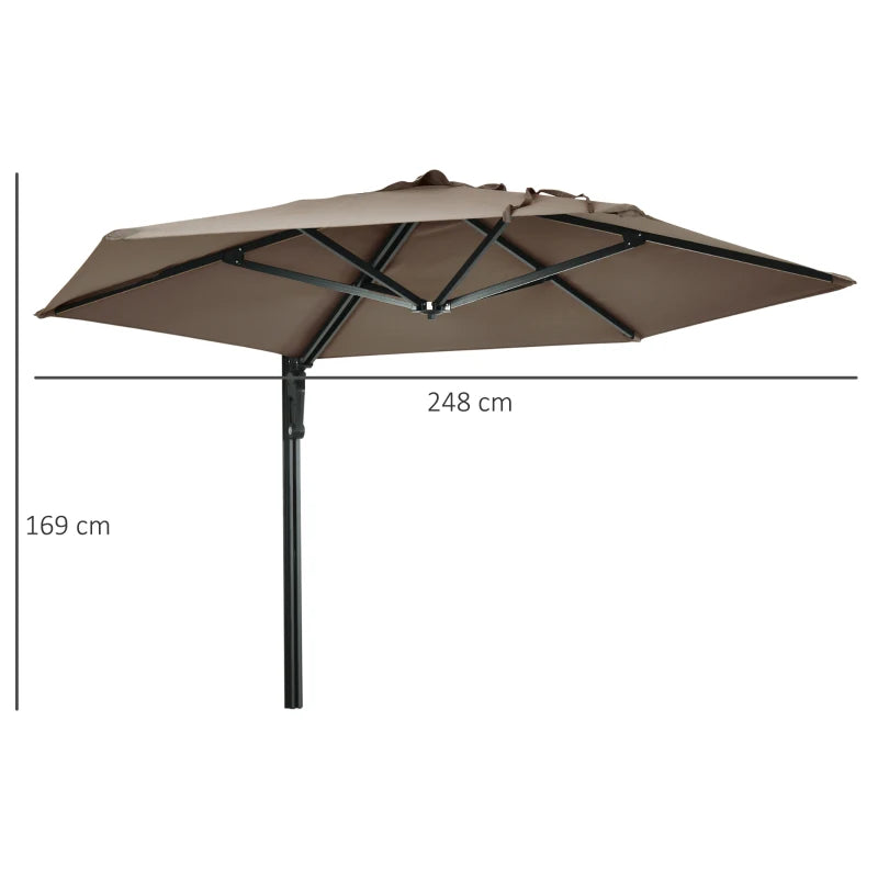 Khaki Wall Mounted Patio Umbrella with Rotatable Canopy - 2.5m