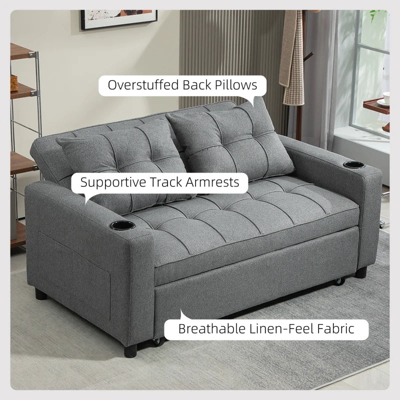 Charcoal Grey Two-Seater Pull-Out Sofa Bed for Stylish Living Spaces