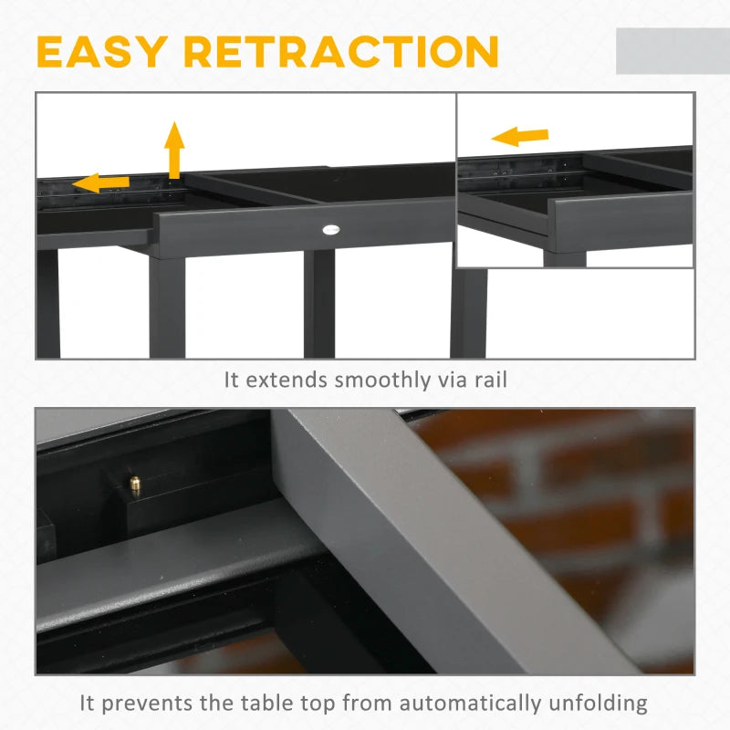 Black Extendable Outdoor Dining Table, Aluminium Frame, Tempered Glass, 80/160 x 80 x 75 cm