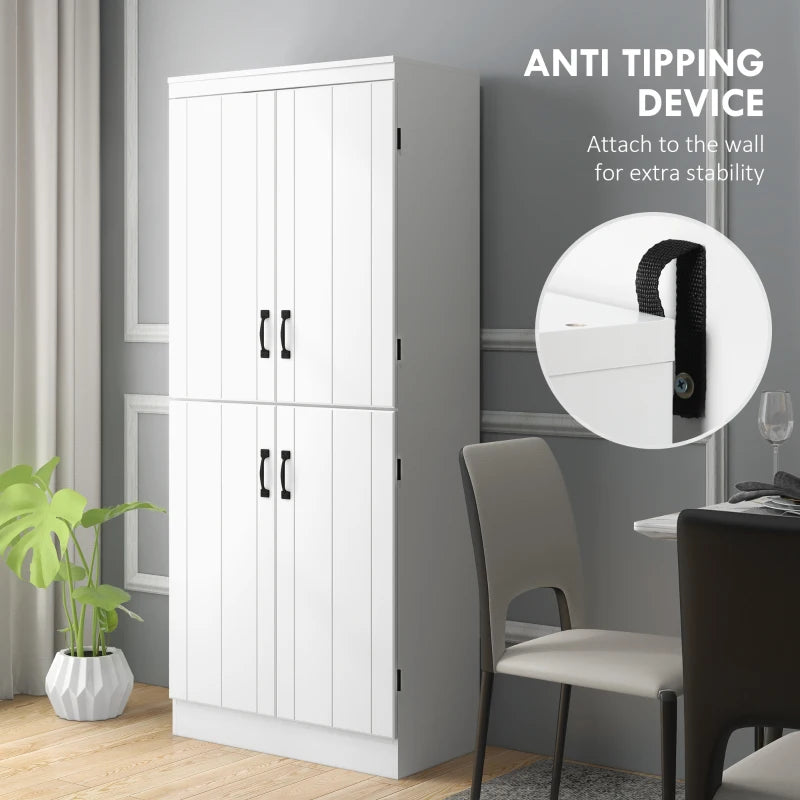 Freestanding 4-Door Tall Kitchen Storage Cabinet with Adjustable Shelves for Home Organization
