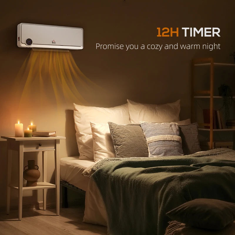 Electric Wall Downflow Heater 2000W with Timer Remote Oscillation for Home Office Bedroom