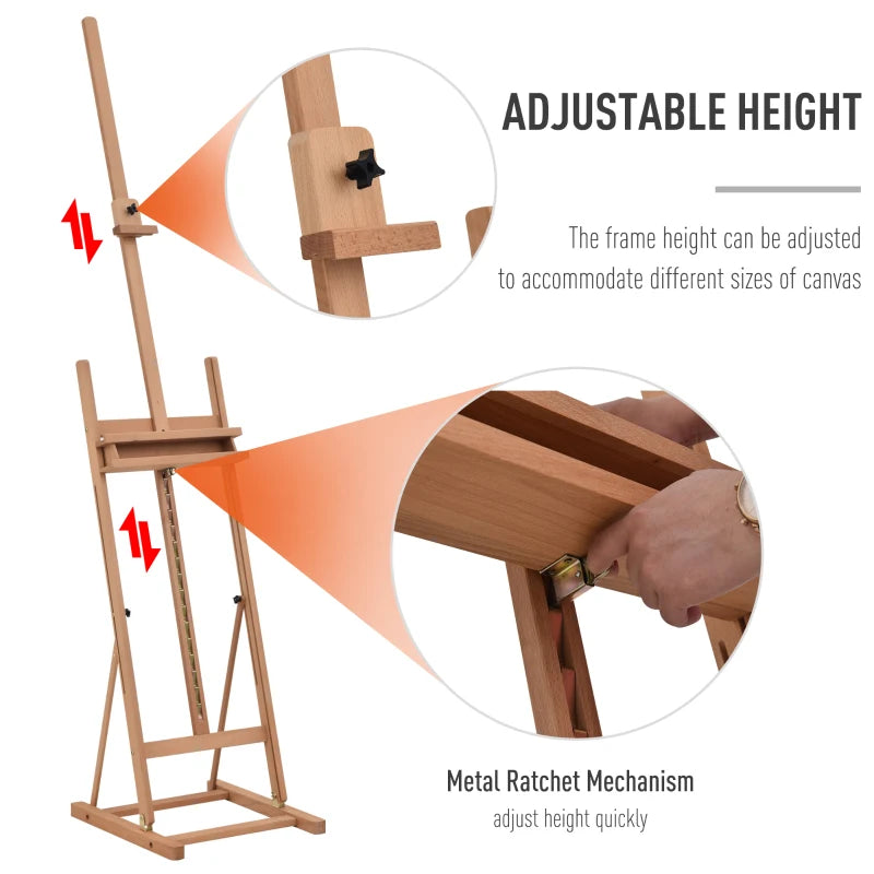 Vinsetto H-Frame Wooden Easel Stand - Adjustable 171-230cm Height, 0-80° Angles, Beech Wood Art Display for Weddings & Paintings
