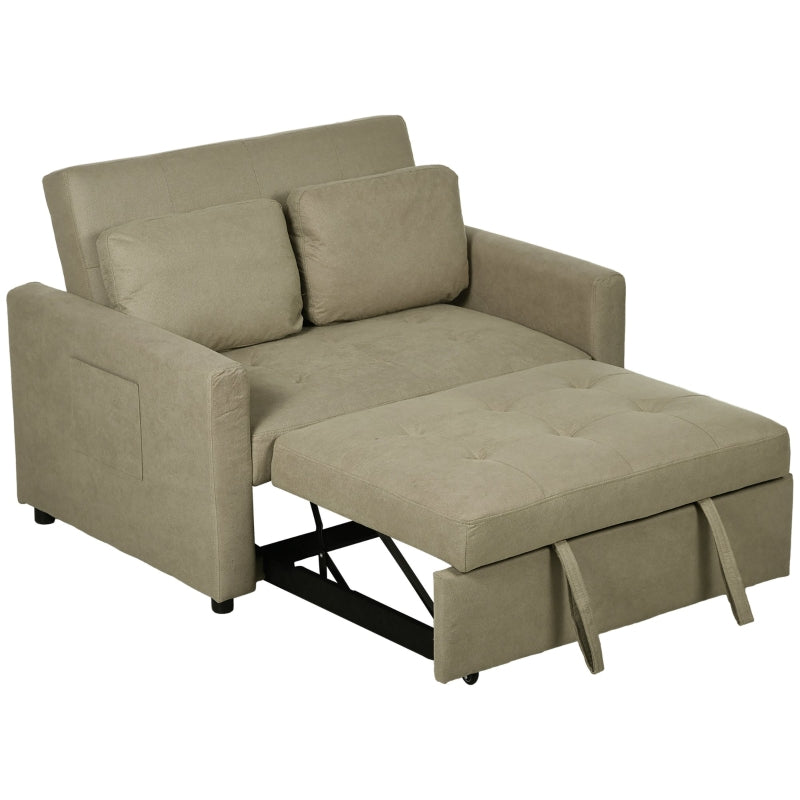 Light Brown Loveseat Sofa Bed with Cushions and Side Pockets for Living Room