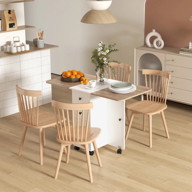 Multi-Storage Drop Leaf Dining Table for 6 - Stylish Oak & White Finish, Space-Saving Design for Modern Homes