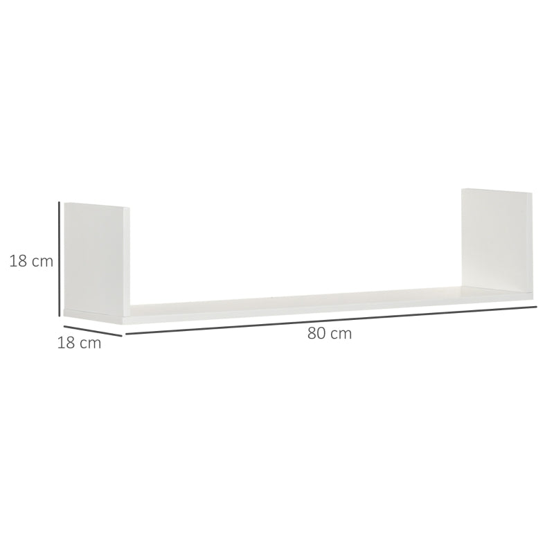 Set of 3 White Wooden U-Shaped Floating Shelves - Wall Mounted Bookshelf for Bedroom, Living Room, Kitchen Storage & Display