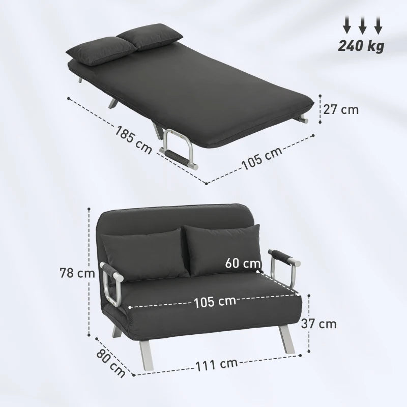 Charcoal Grey Two-Seater Click-Clack Sofa Bed for Stylish Living Spaces