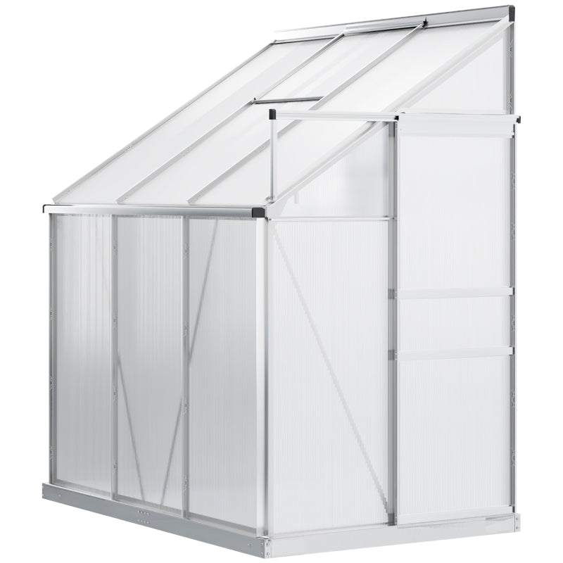 Green Aluminium Lean-to Garden Greenhouse 6x4ft with Adjustable Roof Vent