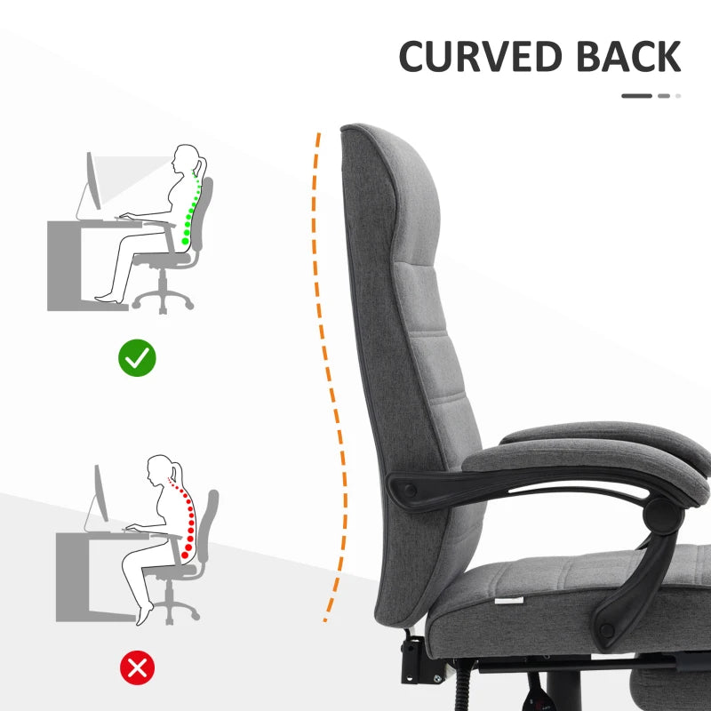 Vinsetto Grey Fabric Office Chair - Adjustable Height Swivel Desk Chair with Rolling Wheels for Home Office & Study