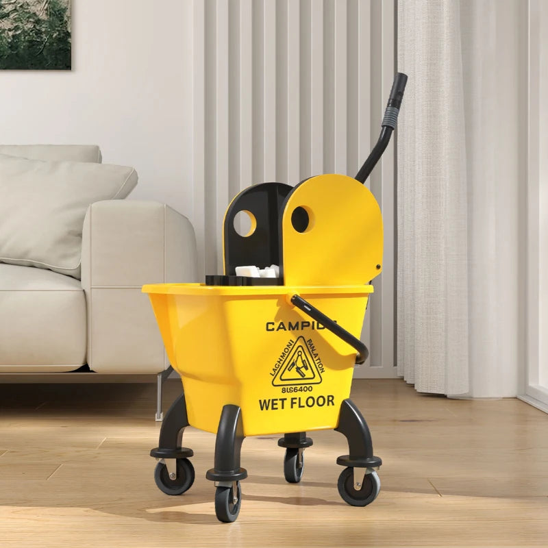 26 Litre Yellow Mop Bucket with Wringer - Heavy Duty Cleaning Tool for Home and Commercial Use