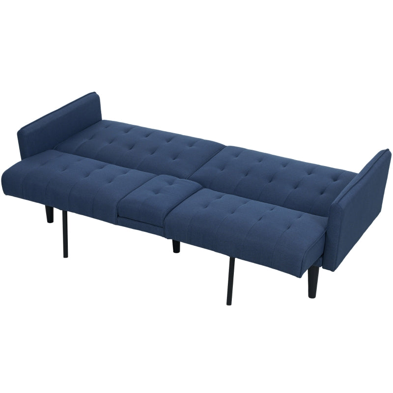 Dark Blue Three-Seater Sofa Bed with Cupholders for Comfort and Style in Your Living Room