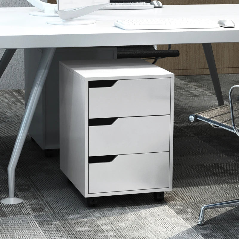 3 Drawer Mobile File Cabinet on Wheels - Vertical Filing Cabinet for Home Office - Stylish White Storage Solution