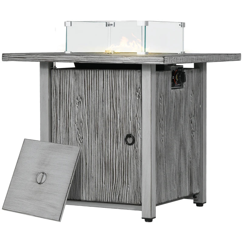 71cm 50,000 BTU Gas Fire Pit Table with Cover & Glass Screen - Stylish Grey Outdoor Heating Solution