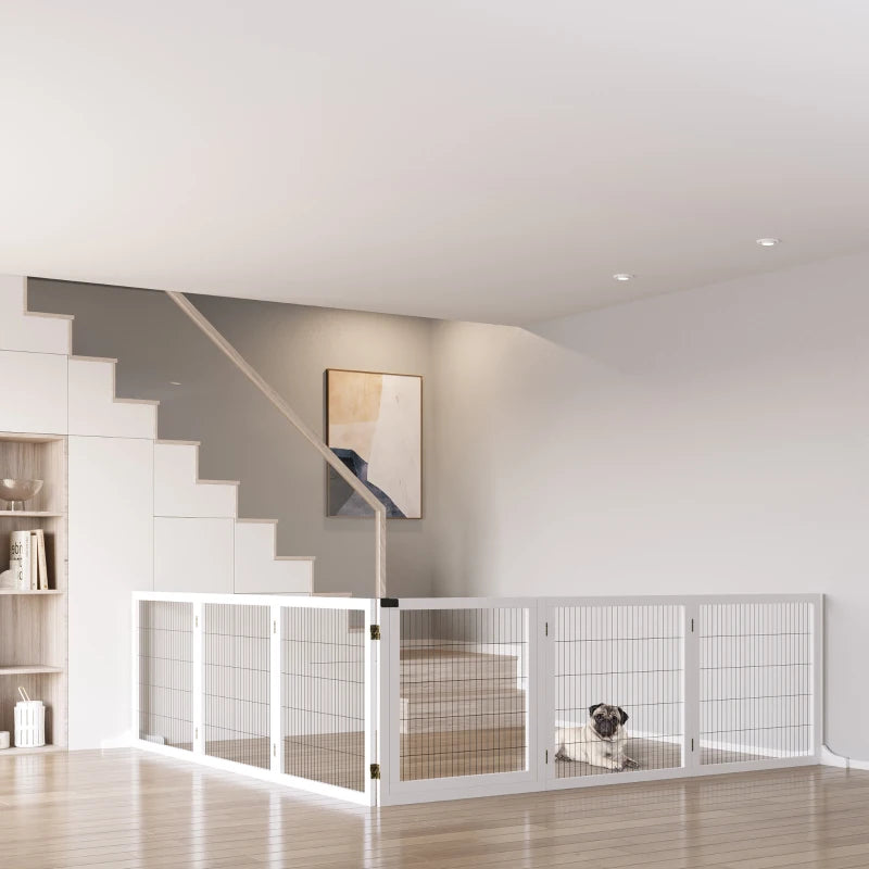 Wooden Freestanding Pet Gate - Stylish Dog Safety Barrier with 2 Support Feet, White - Ideal for Home Use