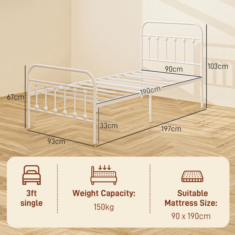 Minimalist White Metal Bed Frame - Stylish, Durable, Modern Design for Bedroom - Twin, Full, Queen Sizes Available