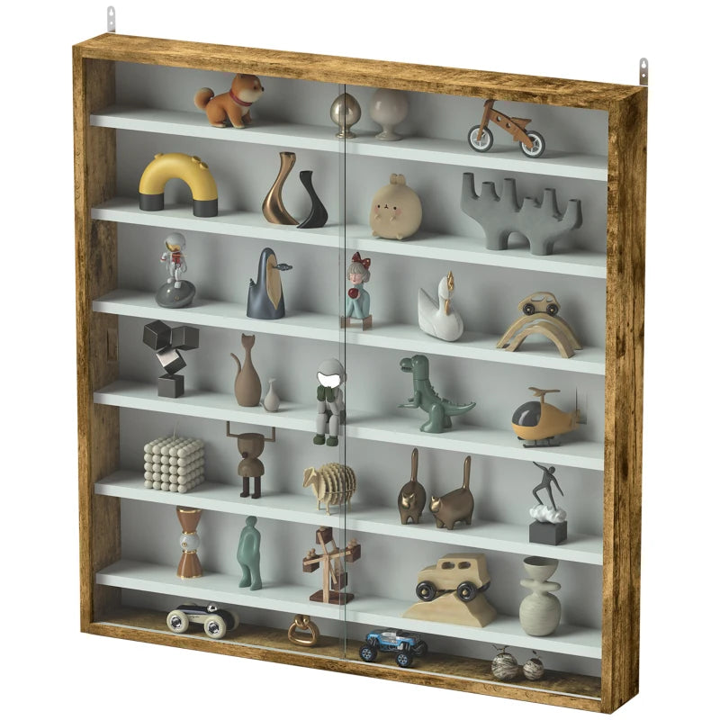 Elegant Brown Six Shelf Display Cabinet with Glass Doors - Perfect for Home Decor and Storage Solutions