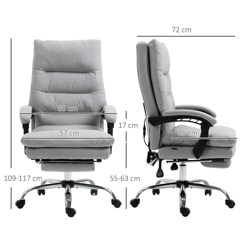 Vinsetto Ergonomic Office Chair with Footrest, 6-Point Massage & Heating, Double Padding, 135° Recline, Grey Microfibre
