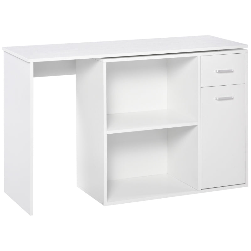 L-Shaped Corner Computer Desk with Storage Shelf & Drawer - Adjustable White Wood Grain Workstation for Home Office