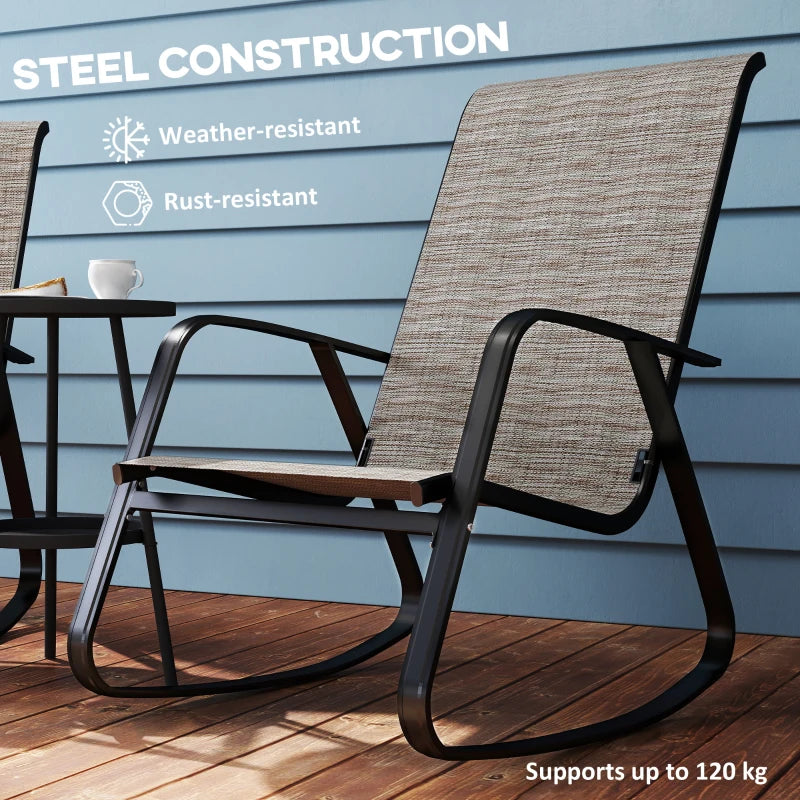 Ergonomic Garden Rocking Chair with Armrests, High Backrest, Steel Frame for Patio & Balcony