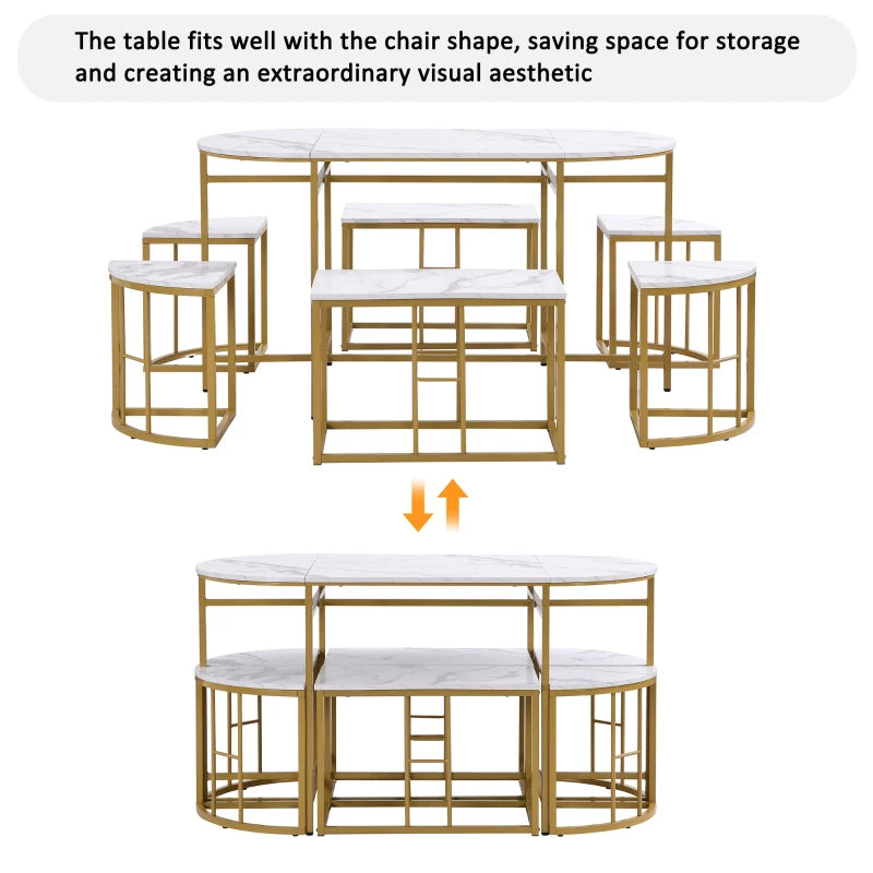 Modern Luxury Rattan 6-Seater Dining Table Set with Cushioned Chairs & Gold-Plated Iron Frames - Elegant Home Furniture