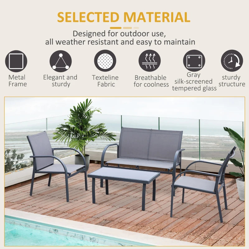 Four-Piece Minimalist Garden Patio Set in Stylish Grey for Outdoor Relaxation