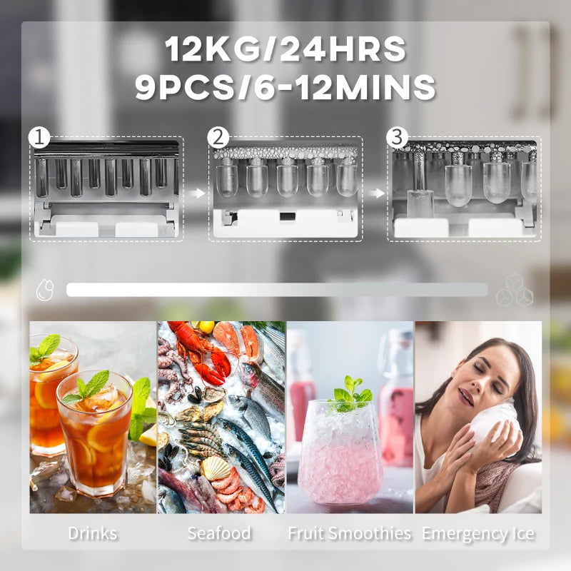 12kg Countertop Ice Machine with Scoop - Compact, Efficient Ice Maker for Home, Parties & Events - Perfect for Drinks