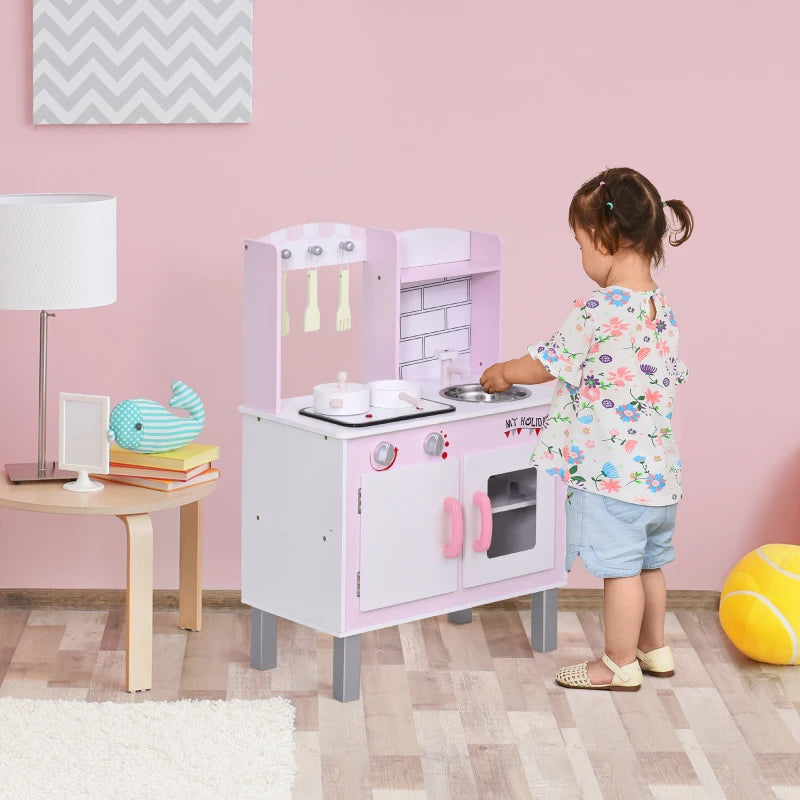 Kids Pretend Kitchen Playset with Cooking Toy Accessories - Fun Pink Role Play Set for Creative Young Chefs