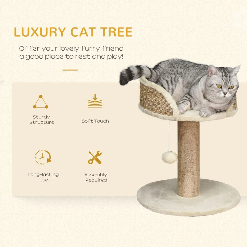 Beige Cat Tree & Scratching Post for Indoor Cats - Kitten Play Tower with Climbing Stand & Dangling Ball