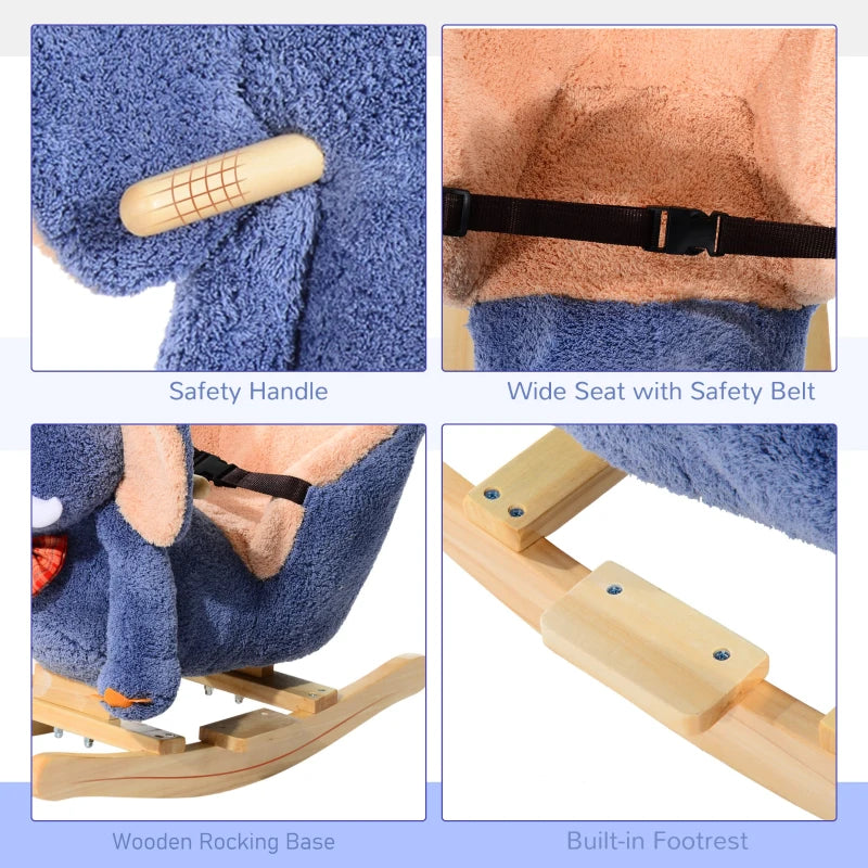 Children's Elephant Rocking Seat with Sound - Blue/Beige - Fun and Safe Baby Rocker for Playtime