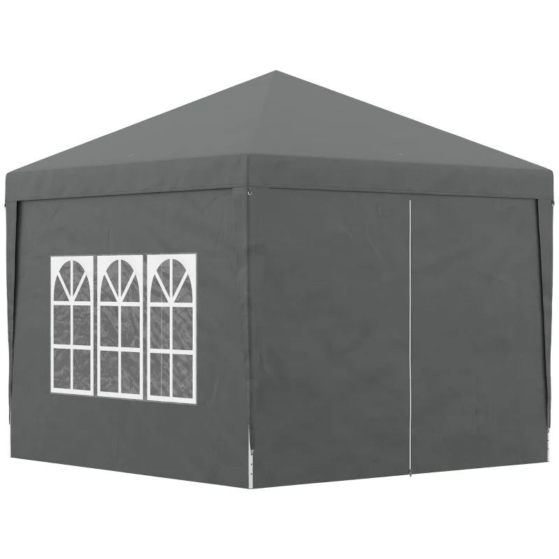 Grey 3x3m Pop Up Waterproof Gazebo Tent with Windows & Carry Bag