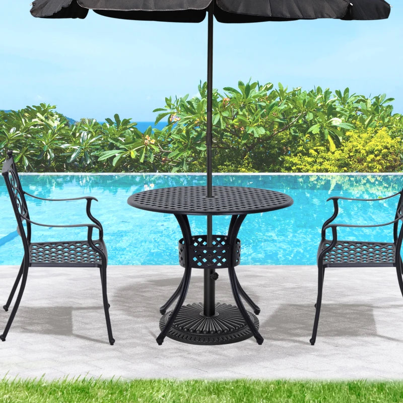 Black 85cm Round Outdoor Dining Table with Umbrella Hole