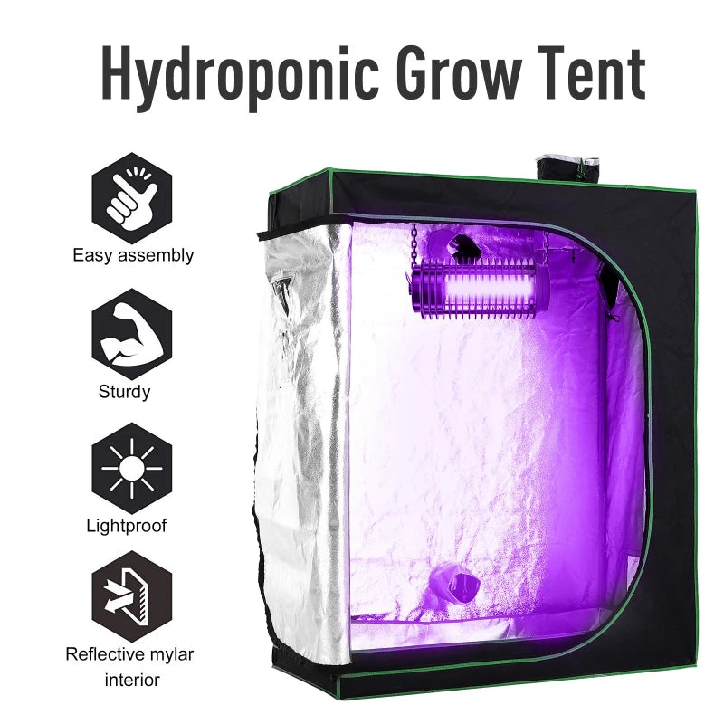 Indoor Hydroponic Grow Tent - Black, 120x60x150cm