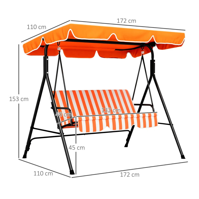 Orange Striped 3-Seater Garden Swing Chair with Adjustable Canopy