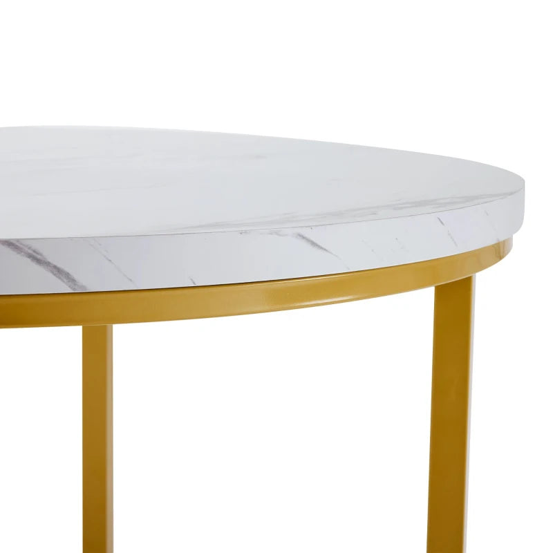 5-Piece Modern Marble Dining Table & Chair Set with Gold & White Semi-Circular Stools - Space-Saving for Apartments & Restaurants