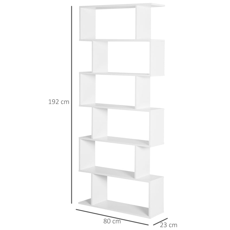 6-Tier S-Shaped Bookcase - Modern White Storage Unit & Display Shelf for Living Room, Bedroom, Home Office, Plants