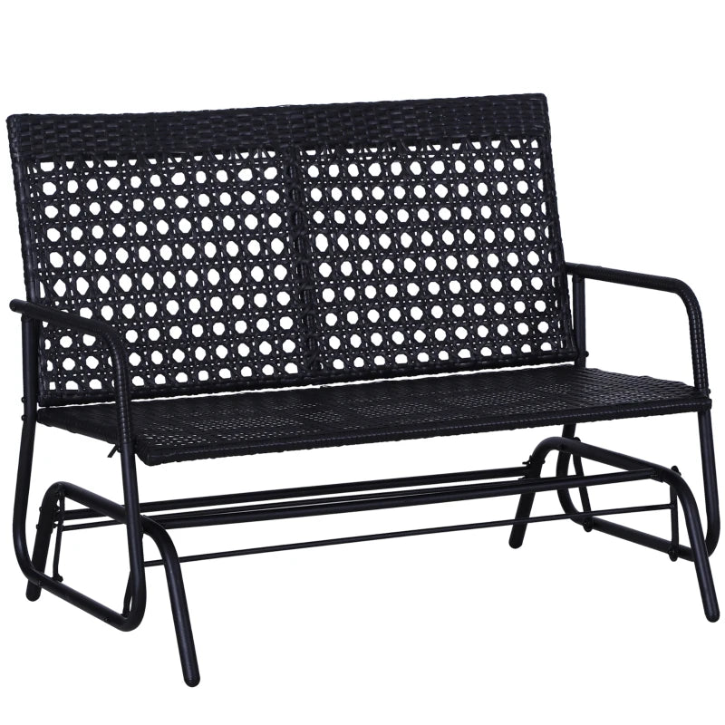 Black 2-Seater Rattan Glider Bench with Steel Frame