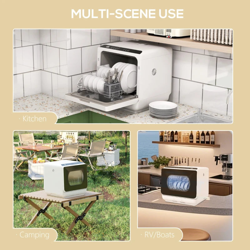 Compact Six-Programme Countertop Dishwasher - Energy Efficient, White Finish, Perfect for Small Kitchens and Apartments