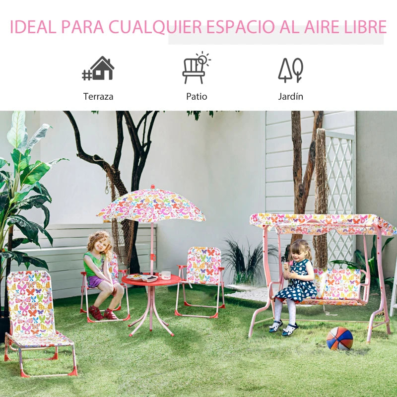 Kids Pink Garden Swing Chair with Adjustable Canopy