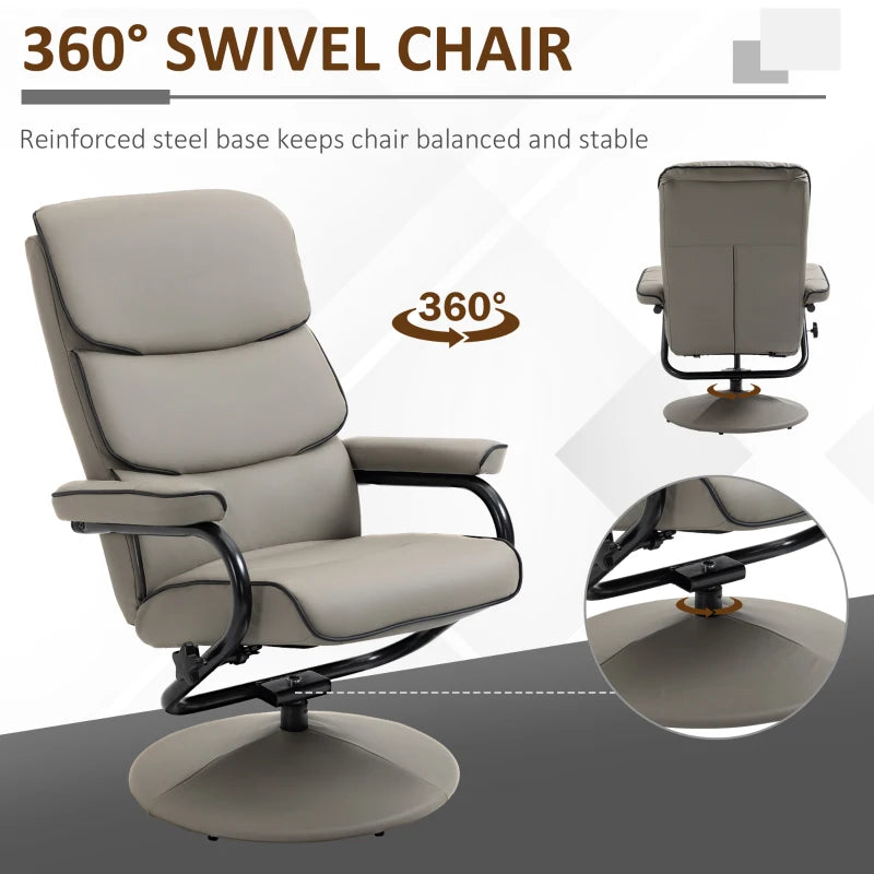 High Back Faux Leather Recliner Chair with Ottoman - 360° Swivel Armchair for Home Office Comfort