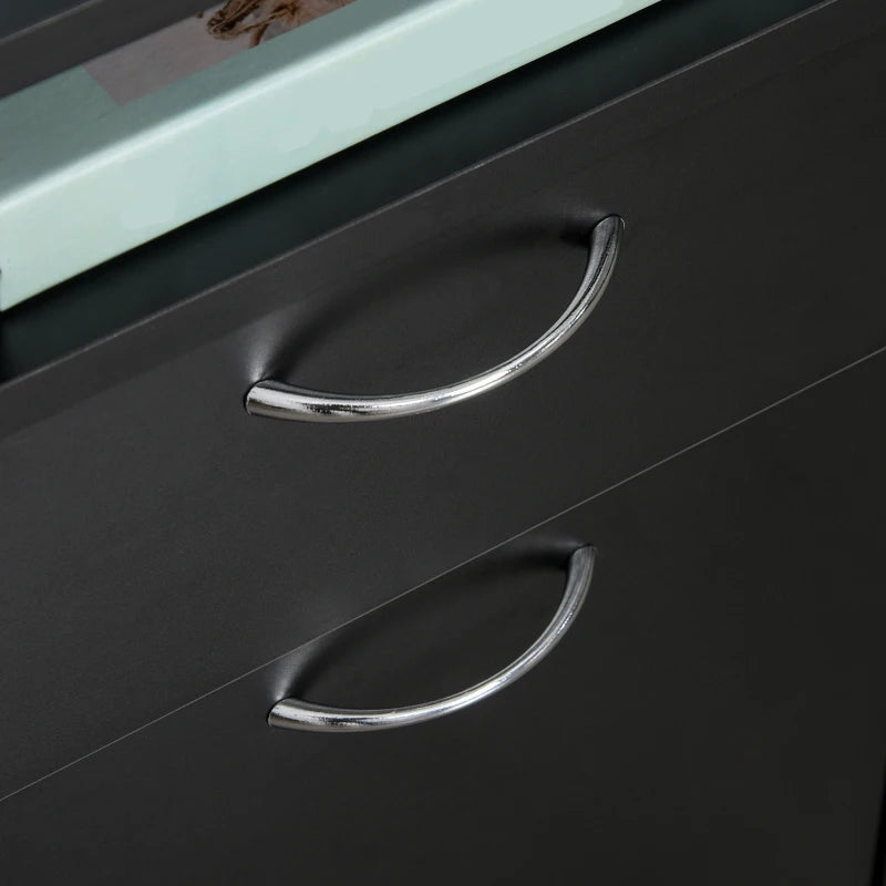 60cm Mobile Filing Cabinet with Drawer & Open Shelf, 4 Wheels, Metal Handles - Black Office Home Organizer for Printers